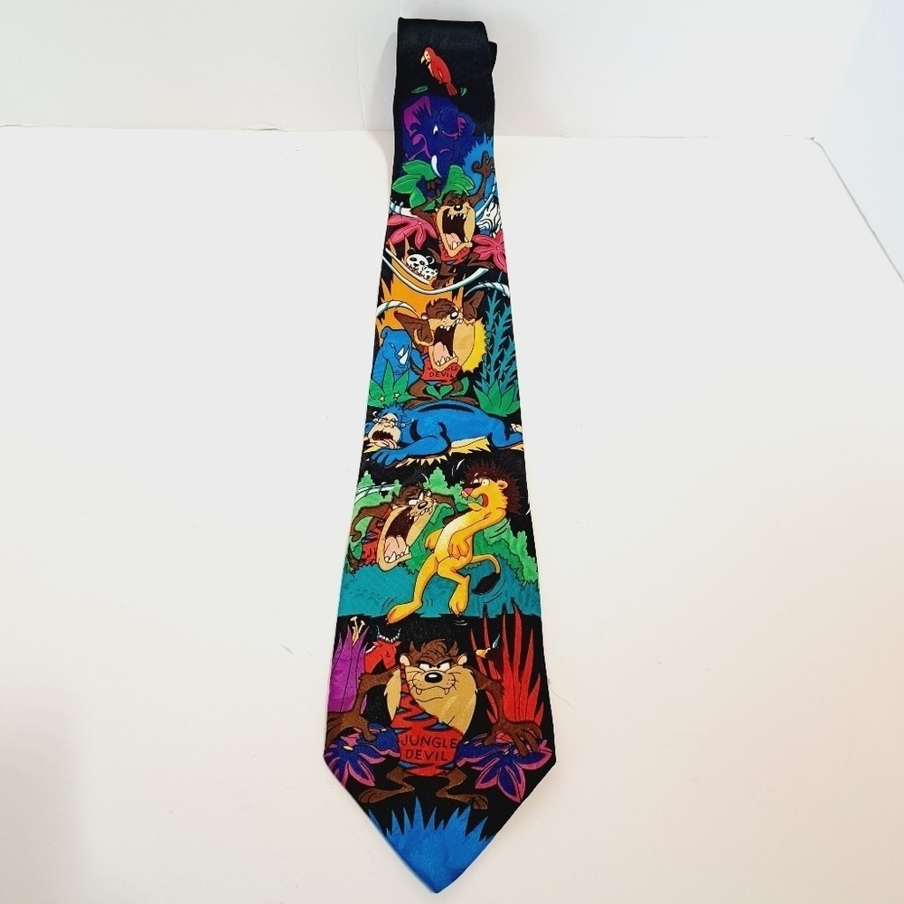 Looney Tunes Necktie Mens OS Black Vintage 1993 Taz Jungle Devil Graphic Tie